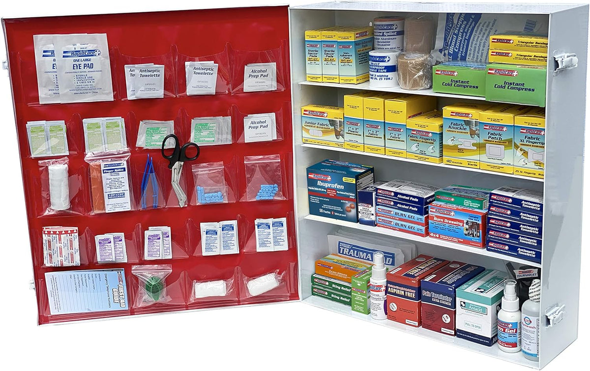 4 Shelf Extra Wide First Aid Cabinet, 1,063 Pieces Y50333