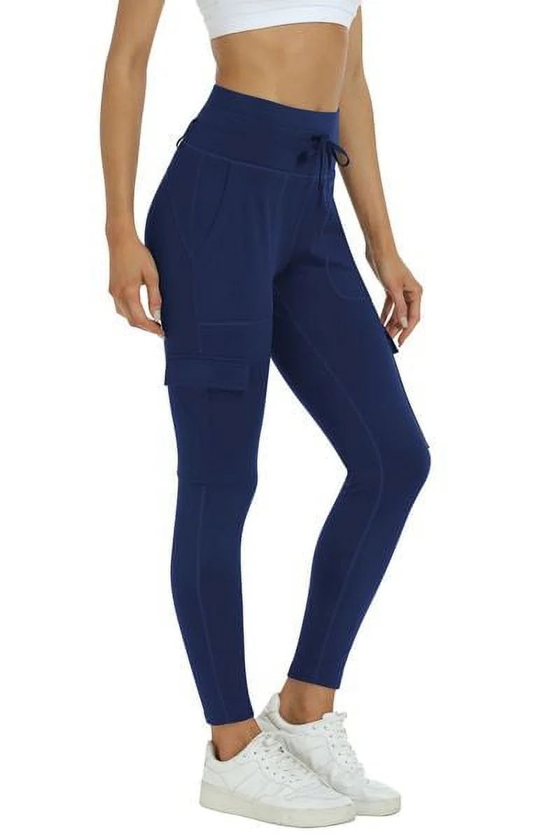 Navy blue High Waisted Yoga Pants With Pockets Q525