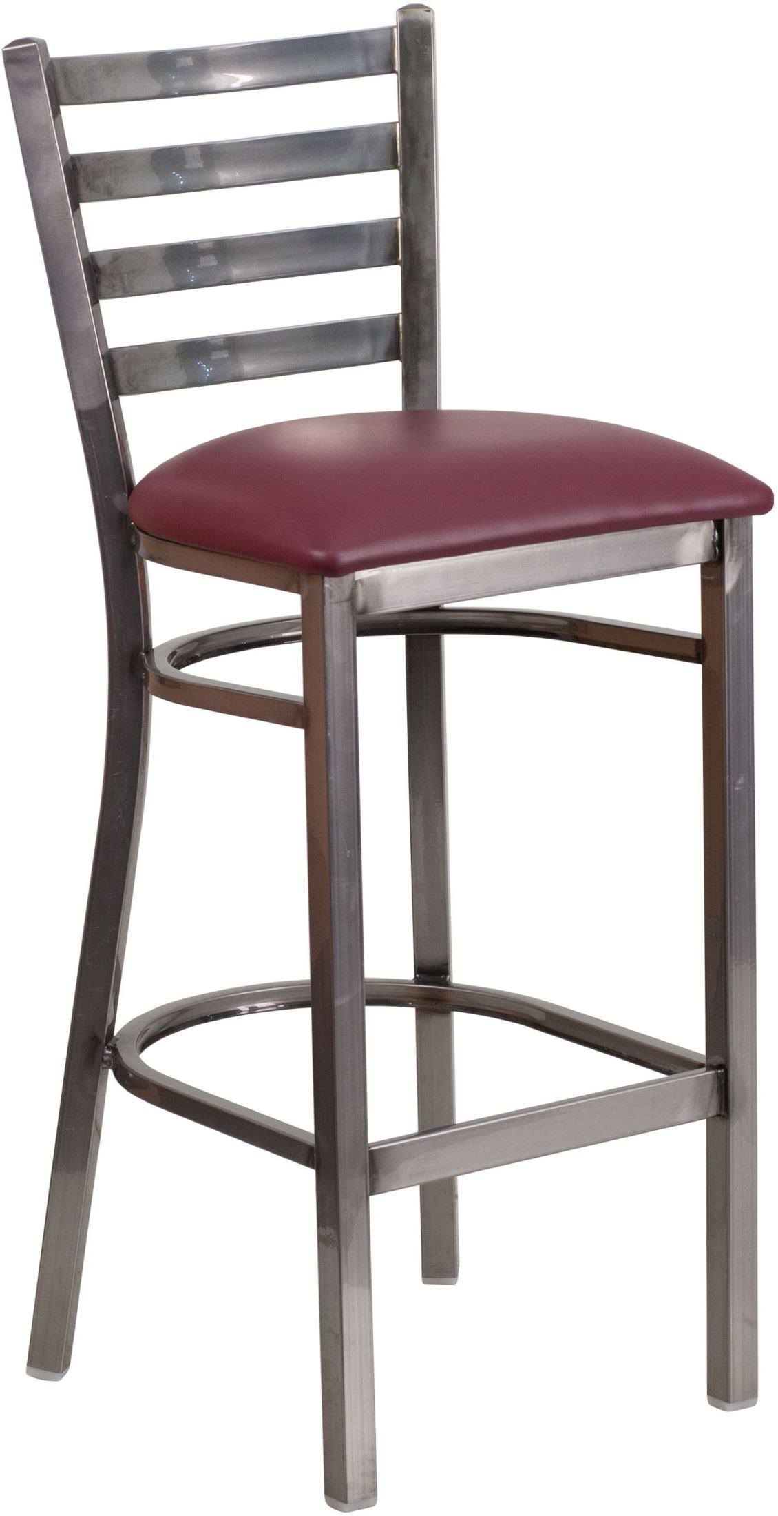Ladder Back Metal Barstool with Burgundy Vinyl Seat C230093