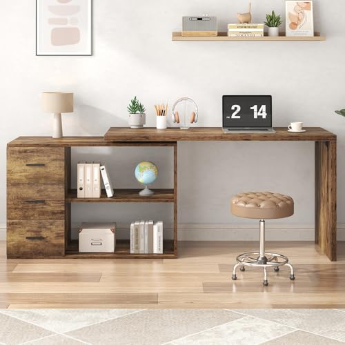 Black L Shaped Computer Desk with Drawers, 55 Inch V256739