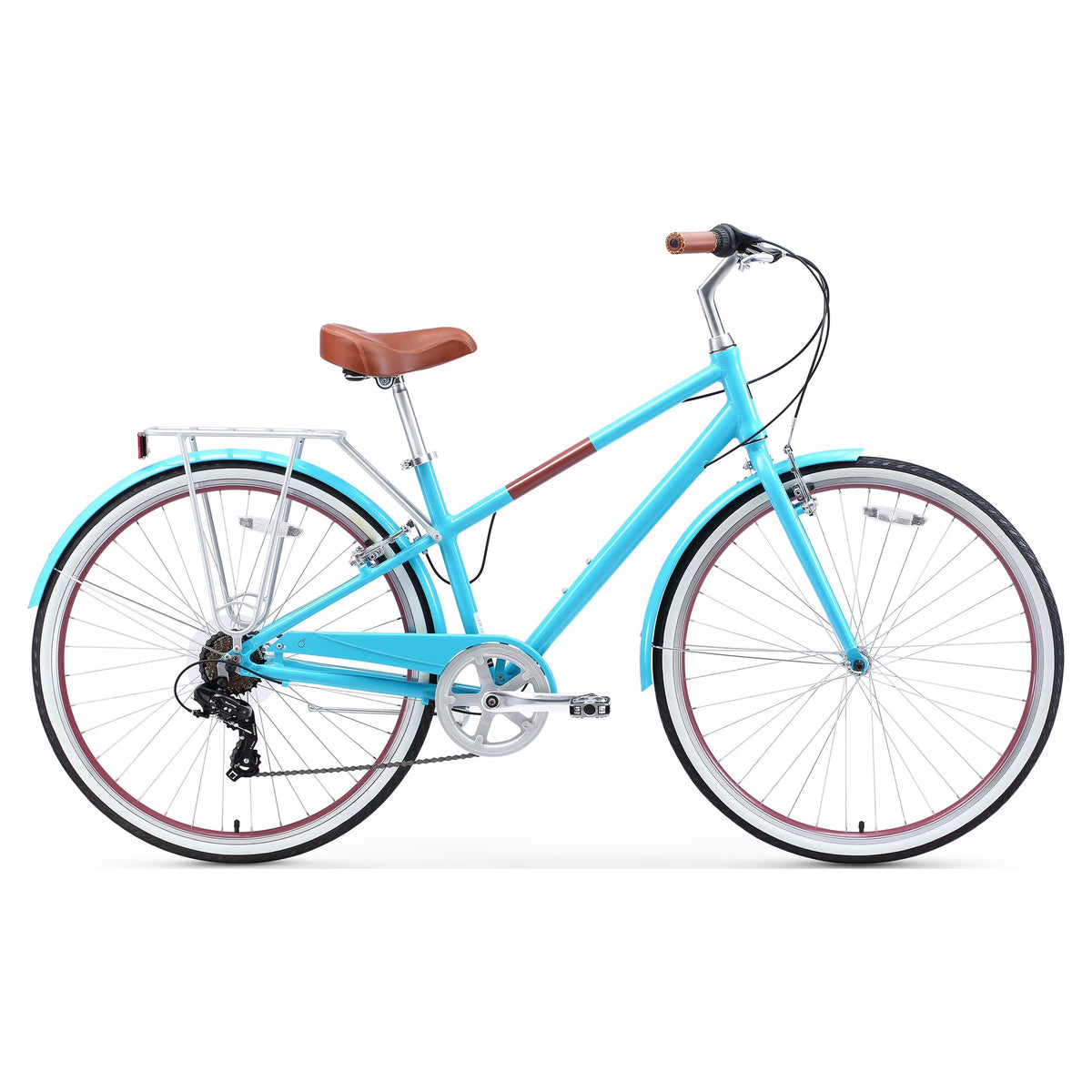 Teal Blue 7-Speed Hybrid Bike with Rear Rack, 28 In. Wheels V8817