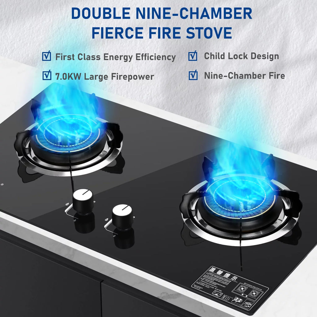 Double Burner Gas Stove Tempered Glass Cooktop U228