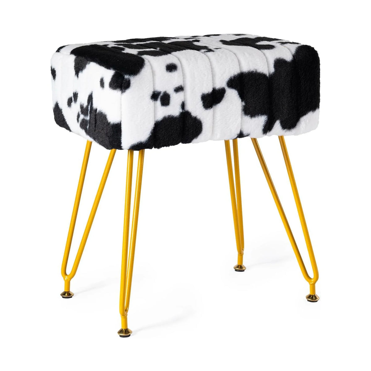 Faux Fur Vanity Stool with Golden Metal Legs A231132