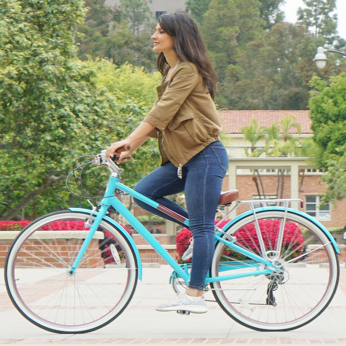 Teal Blue 7-Speed Hybrid Bike with Rear Rack, 28 In. Wheels V8817