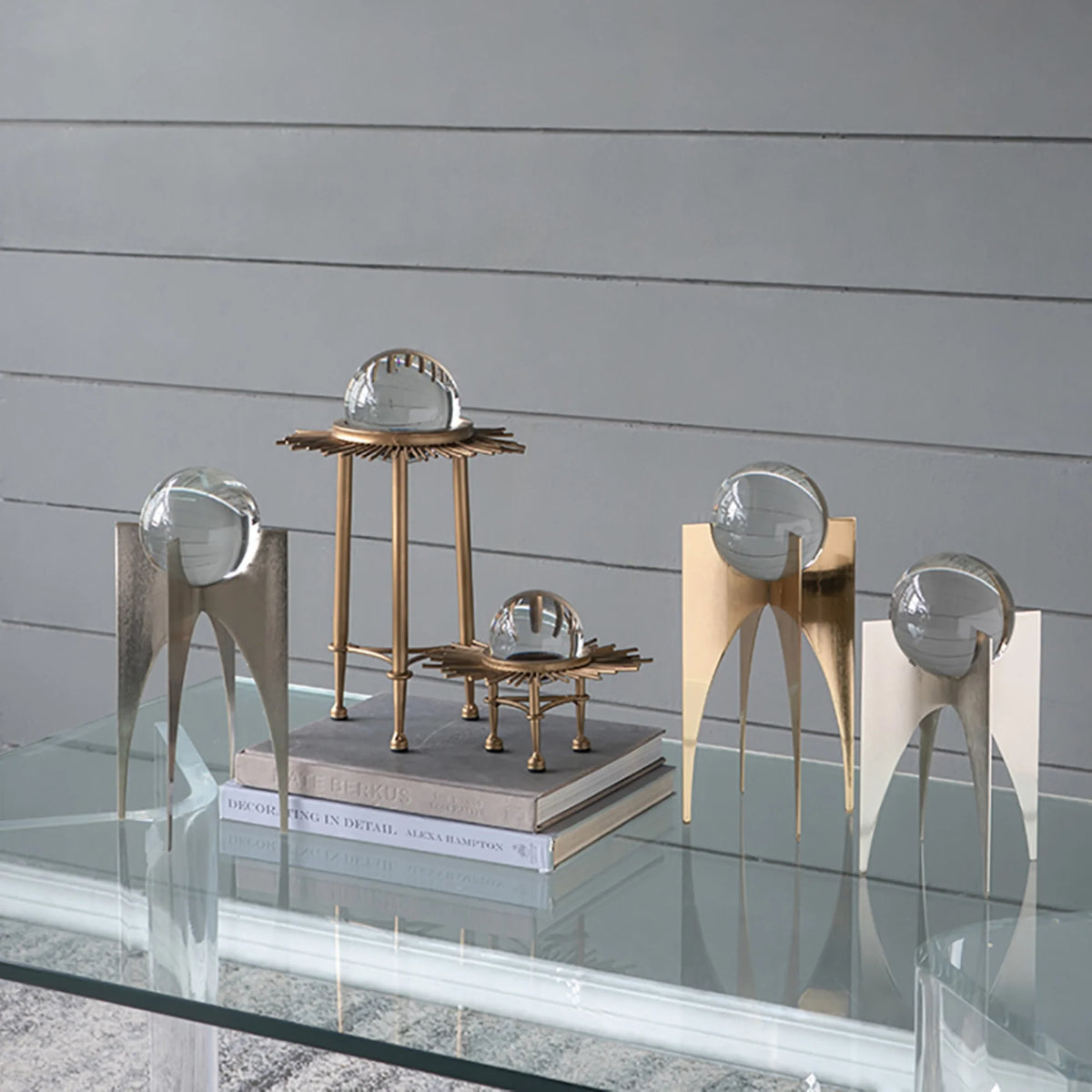 Silver Crystal Ball Statues with Stand 2ct D45557