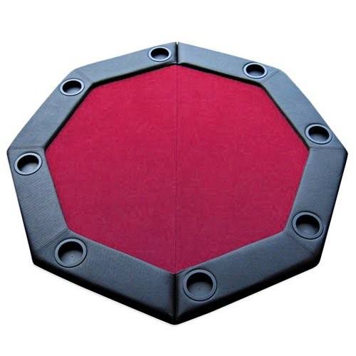 Red 48 inch Folding Octagon Poker Tabletop with Cup Holders and Padded Rail X283