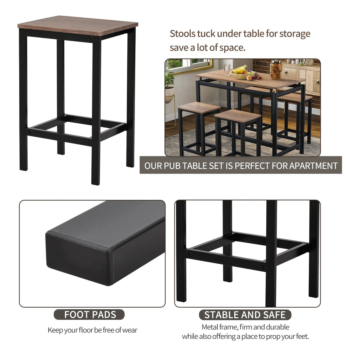 5-Piece Dark Brown Bar Table and Chairs Set B17729