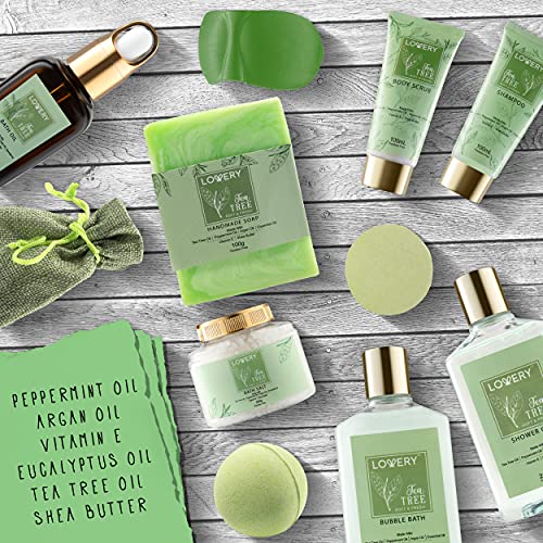 15 pc Tea Tree Bath Set with Bath Oil, Shower Gel, Bubble Bath, Handmade Soap, Steamer Tablet, Potpourri J211491
