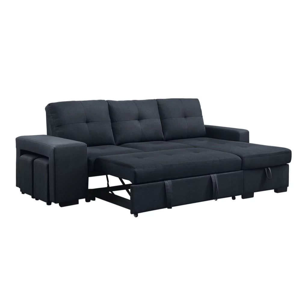 Dark Gray Fabric Sleeper Sectional Sofa with Storage Chaise Y200461