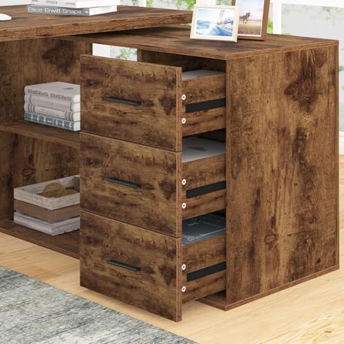 Black L Shaped Computer Desk with Drawers, 55 Inch V256739