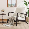 Light Grey Linen Upholstered Arm Chair with Cushion Solid Wood C7376