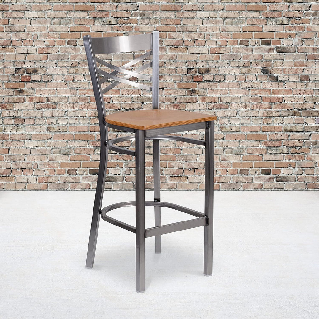 Metal X Back Barstool with Wood Seat V316281