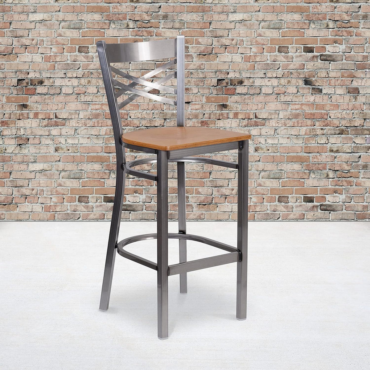 Metal X Back Barstool with Wood Seat V316281