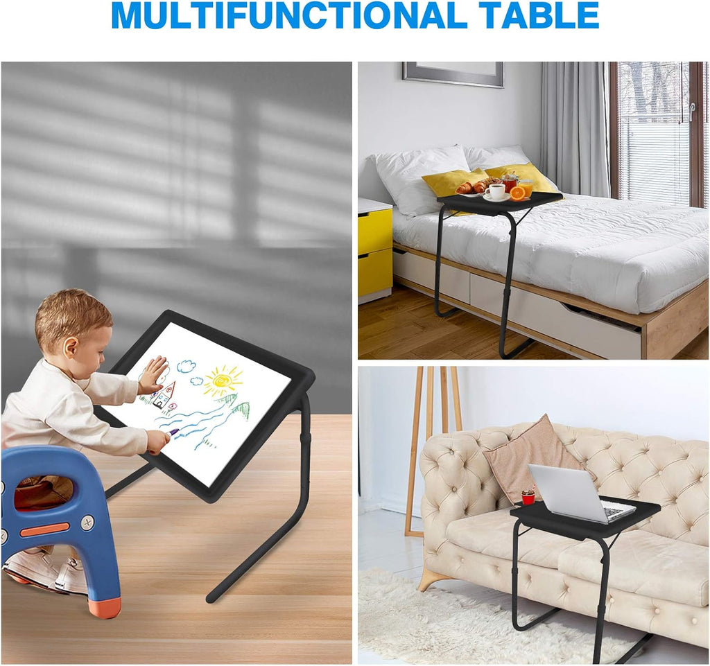 Adjustable Folding TV Tray Table with Cup Holder, 6 Height & 3 Tilt Angle (2 Pack Black) G102