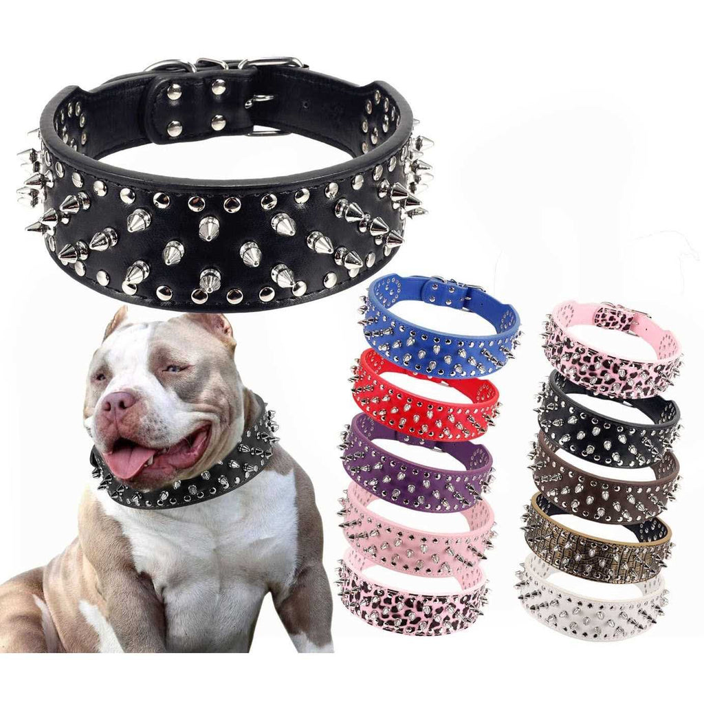 Pu Leather Adjustable Spiked Studded Dog Collar F2548