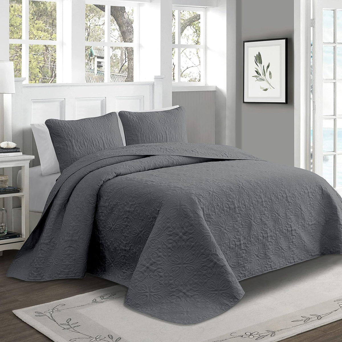 Oversized 3 Piece Reversible Bedspread Coverlet Set, King / Cal King, Taupe W72689