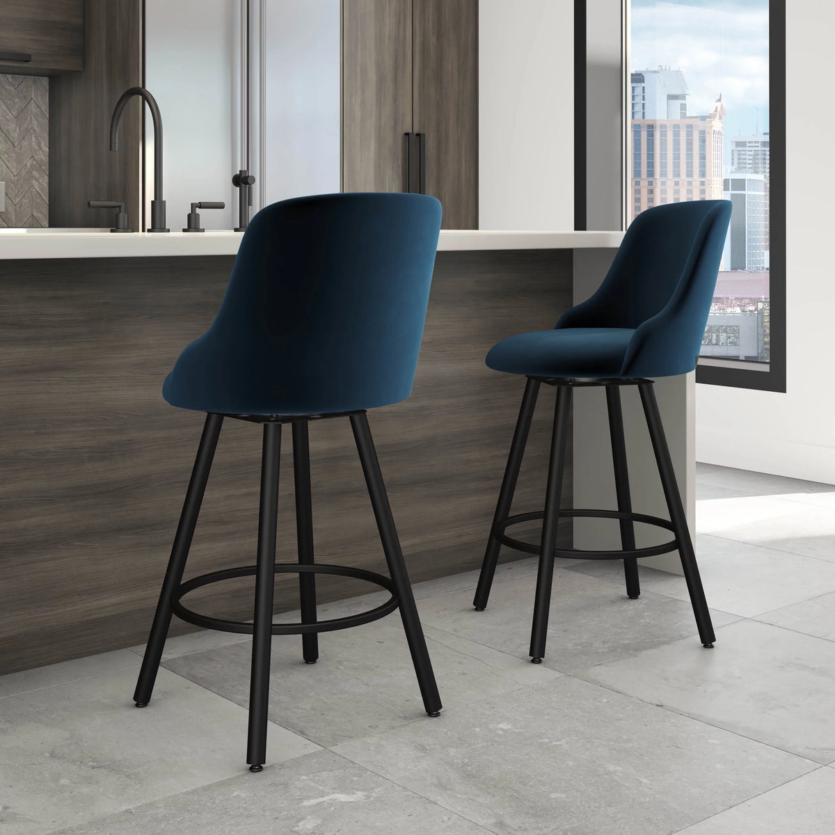 Dark Blue Velvet Swivel Counter Stool G107