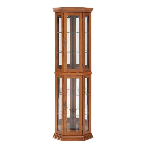 Lighted Corner Curio Display Cabinet with Adjustable Shelves & Mirrored Back G250916