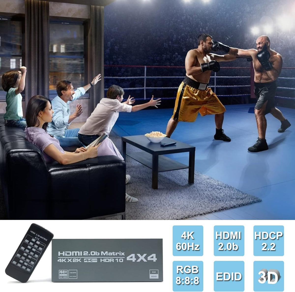 4K@60Hz HDMI Matrix Switch 4x4 with EDID Scaler and Remote Control Z227