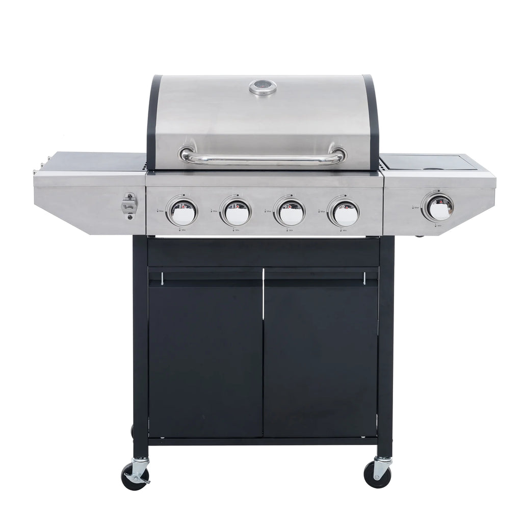 4 Burner Propane Gas Grill with Side Burner and Thermometer Q970