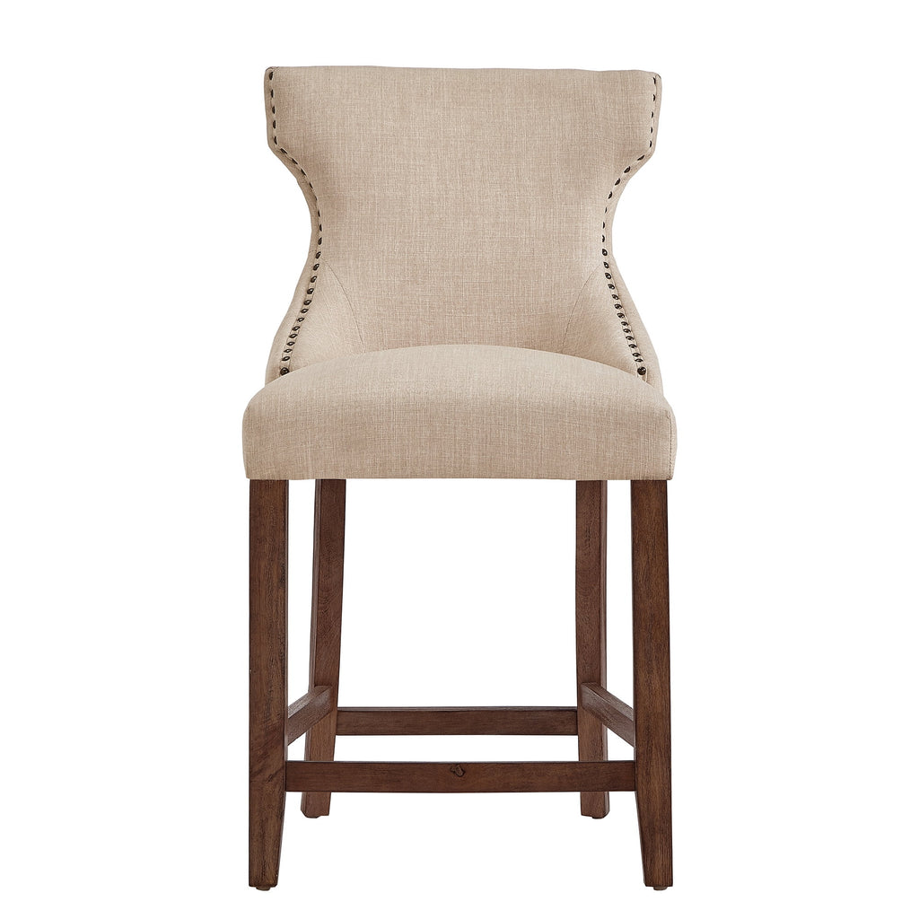 Beige Linen Upholstered Counter Height Stools, Set of 2 F9417