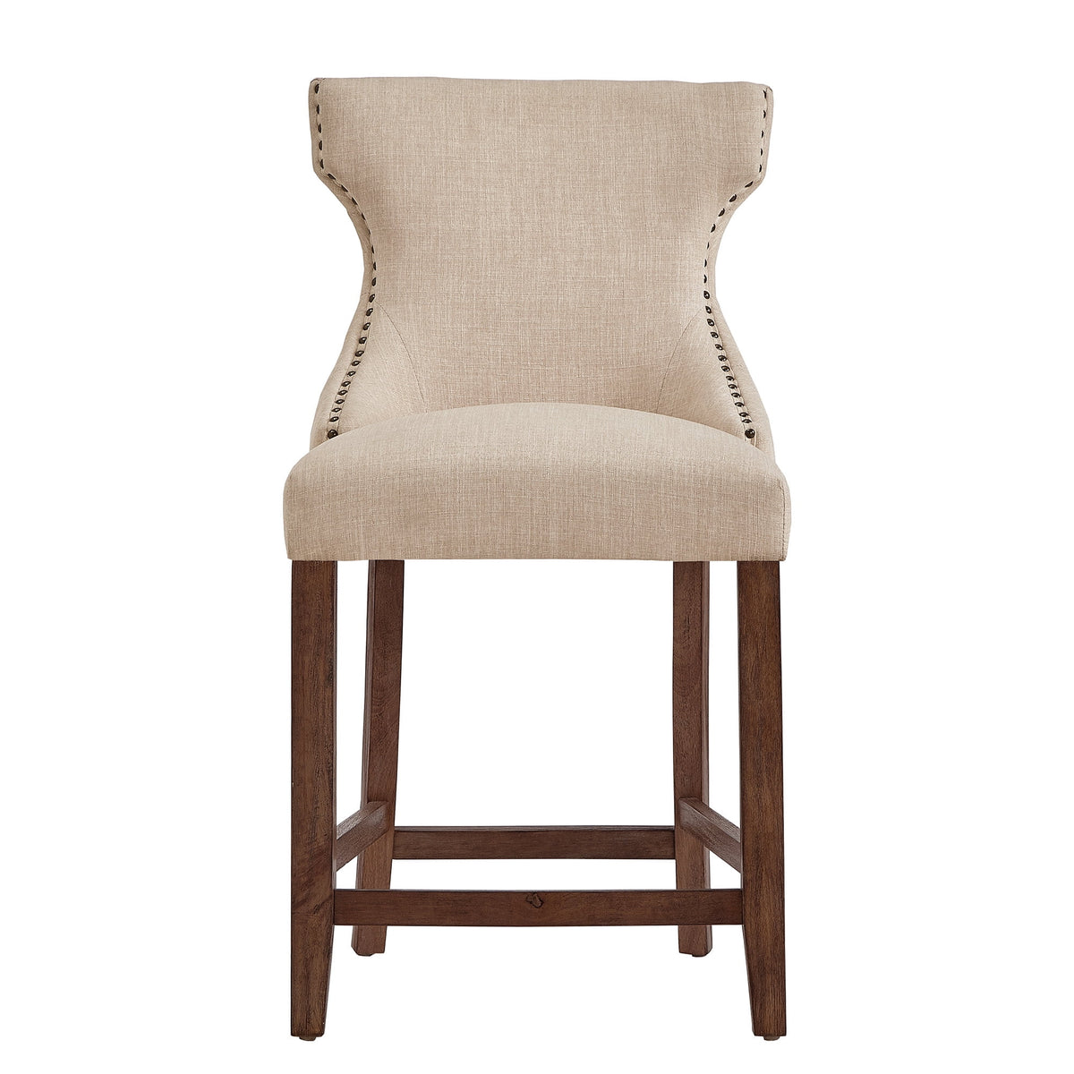 Beige Linen Upholstered Counter Height Stools, Set of 2 F9417