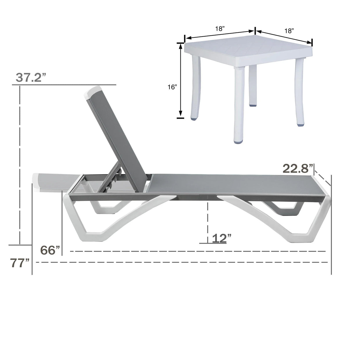 Gray Adjustable Patio Chaise Lounge Chair with Table G728171