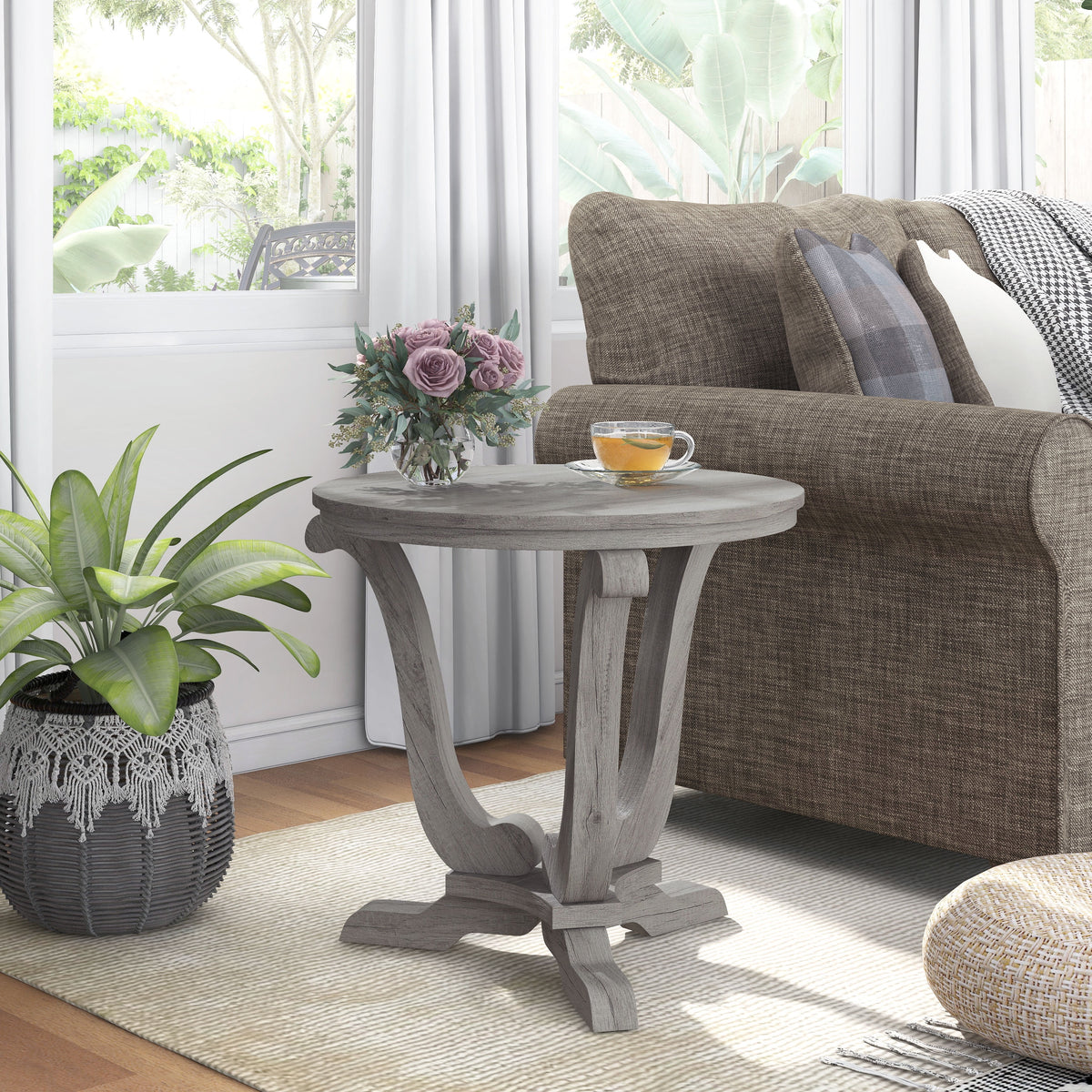 Round Wood Vintage Gray Oak End Table T84950