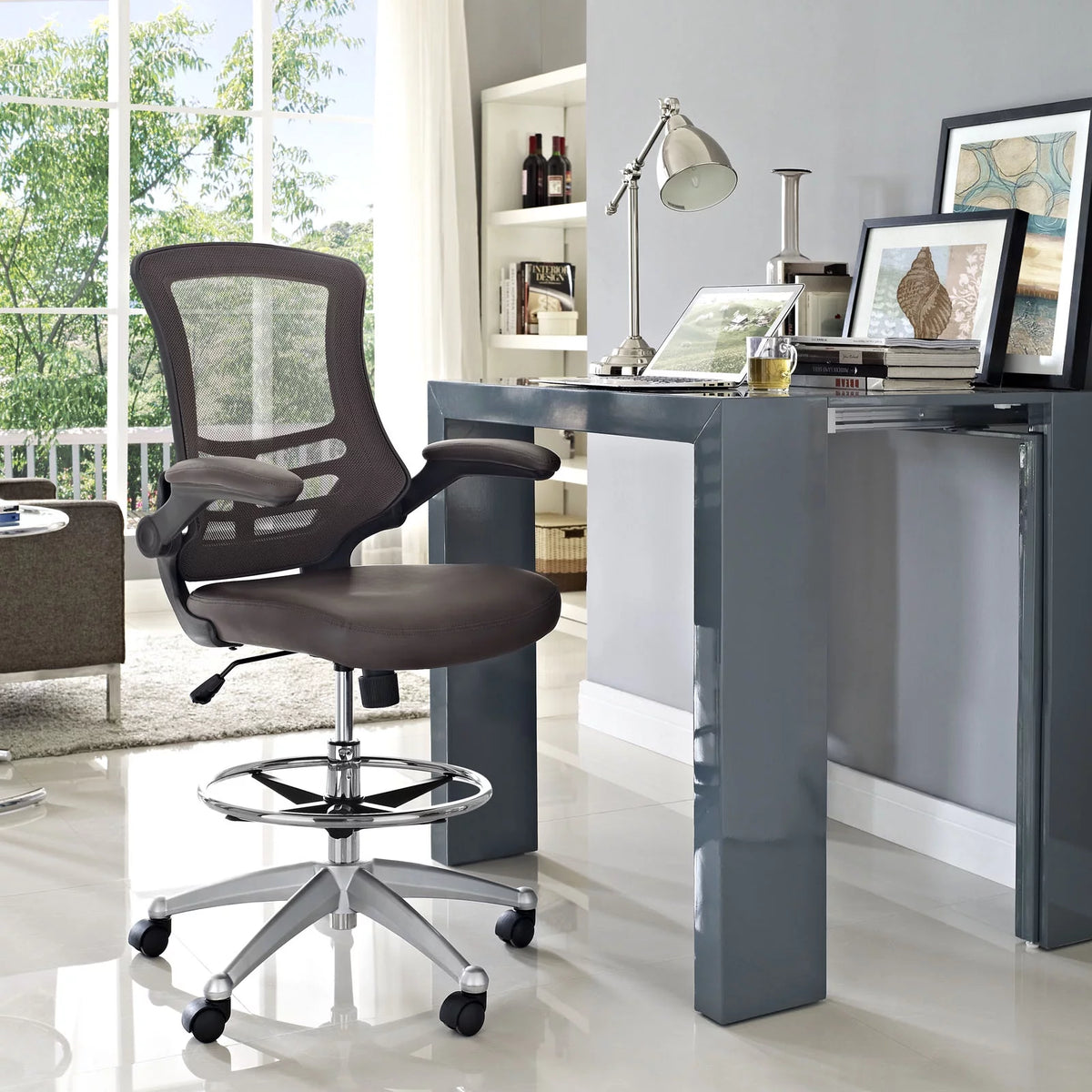 Brown Vinyl Drafting Chair Q469460