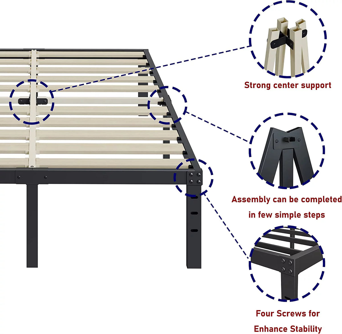 California King Bed Frame with Wood Slats and Underbed Storage X836