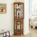 Lighted Corner Curio Display Cabinet with Adjustable Shelves & Mirrored Back G250916