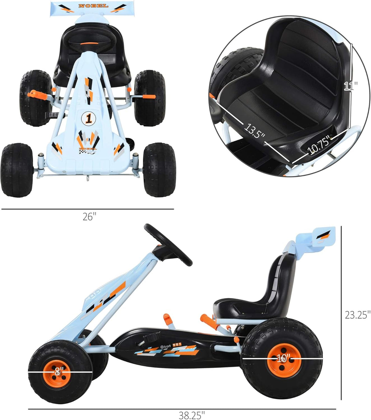 Pedal Go Kart Ride on Car with Adjustable Seat White E6436
