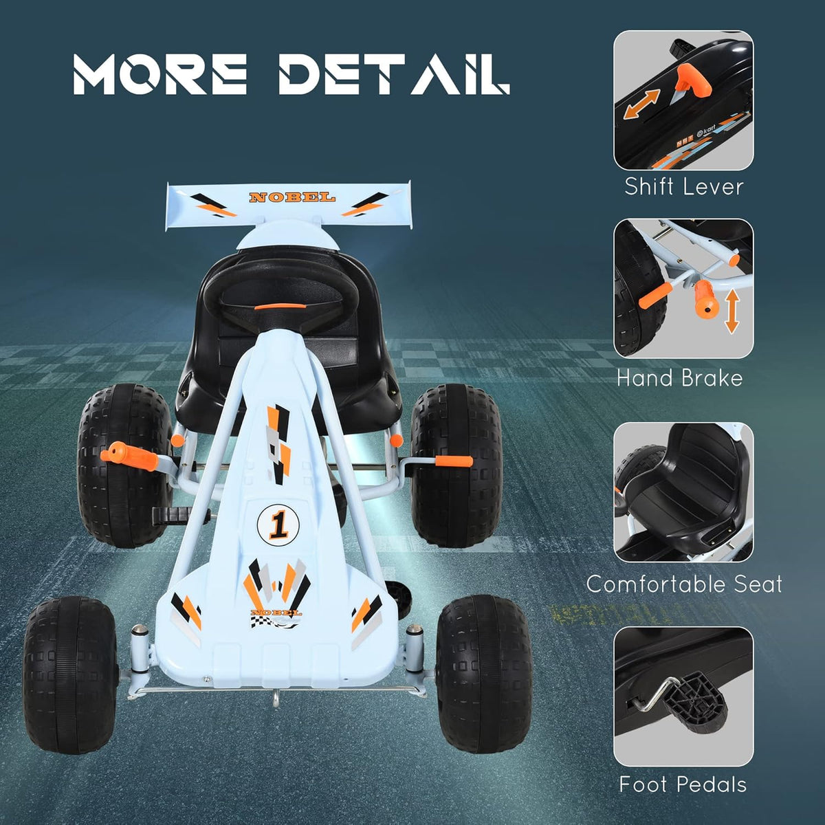 Pedal Go Kart Ride on Car with Adjustable Seat White E6436