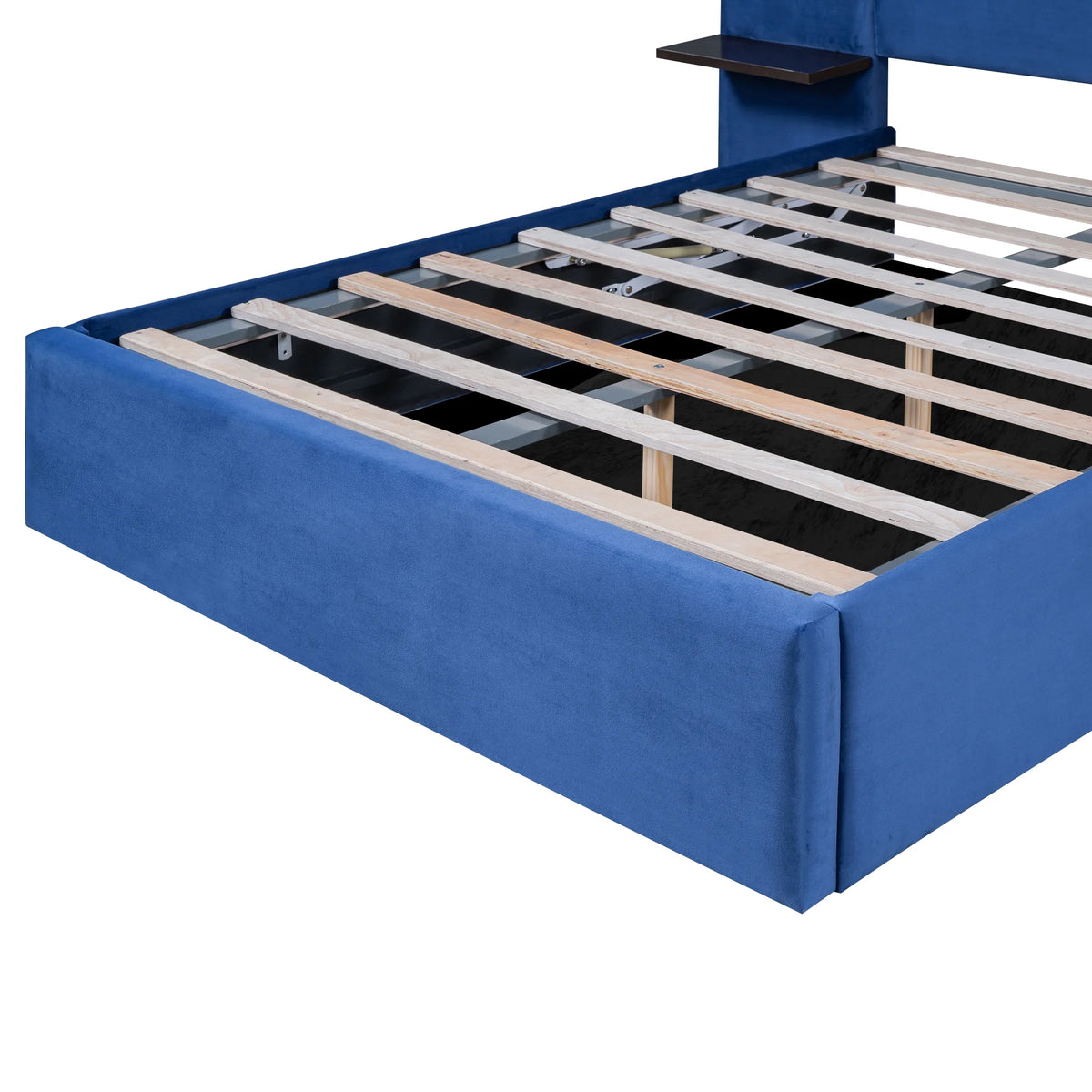 Full Size Upholstered Hydraulic Platform Bed with 2 Shelves, 2 Lights and 4 USB Ports, Blue D430