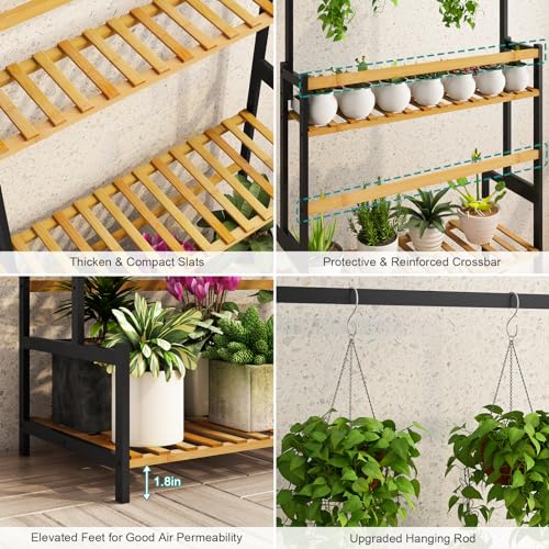 3 Tier Bamboo Foldable Plant Stand Shelf Rack R536588
