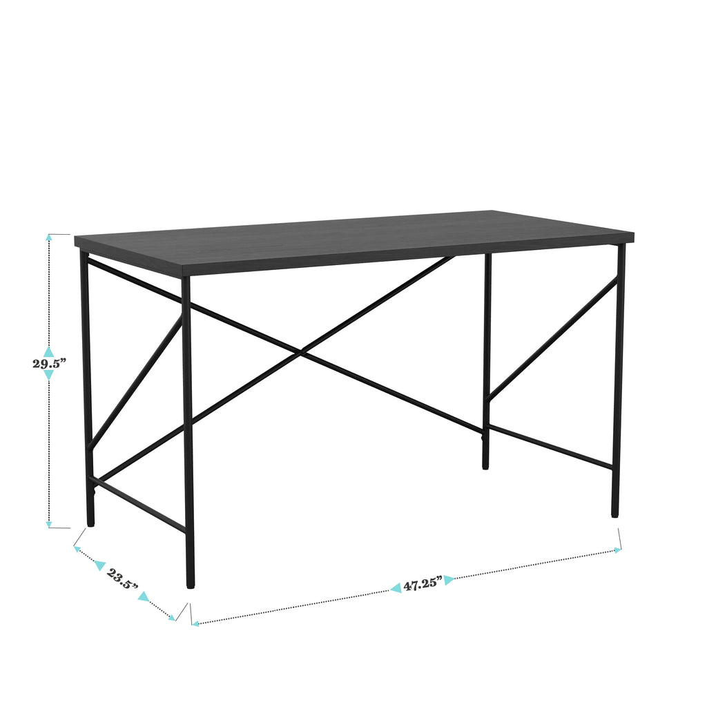 Black Wood Grain Parsons Desk with Metal X-Frame Y7546