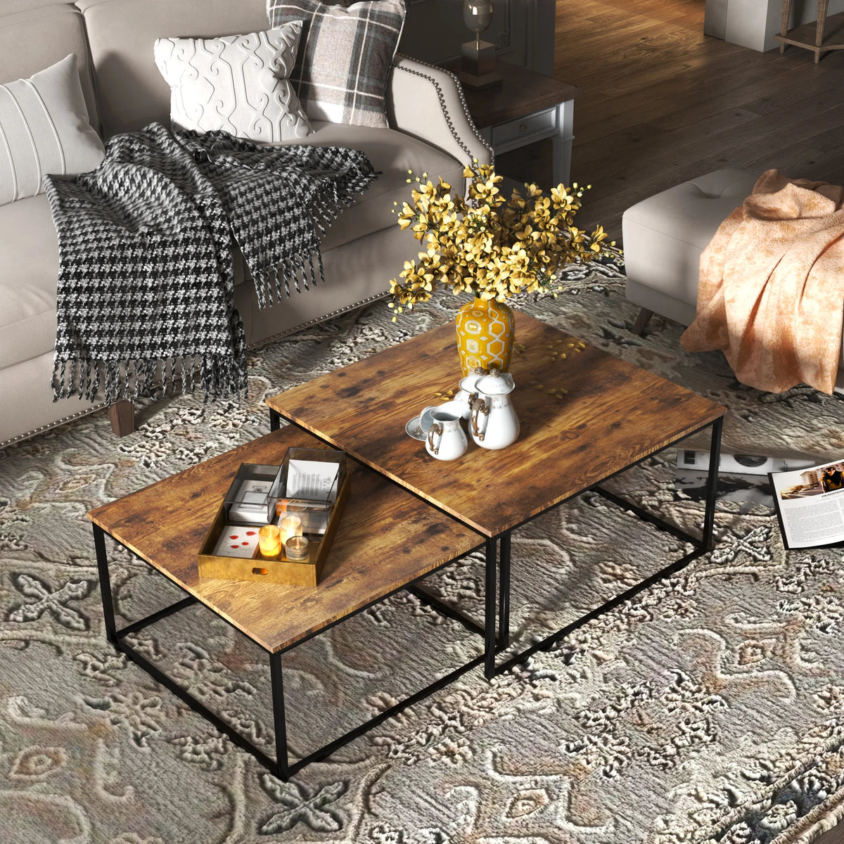 Brown Wood Nesting Coffee Table Set I534