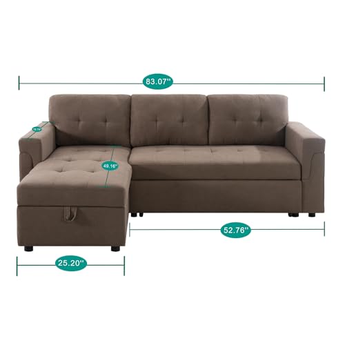 Dark Gray Velvet Reversible Sleeper Sectional Sofa F68340