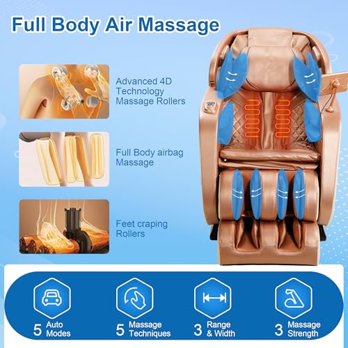Zero Gravity SL-Track Shiatsu Full Body Massage Chair with Body Scan, Waist Heating, Bluetooth, Foot Rollers, 32 Airbags & Extended Footrest Z36472