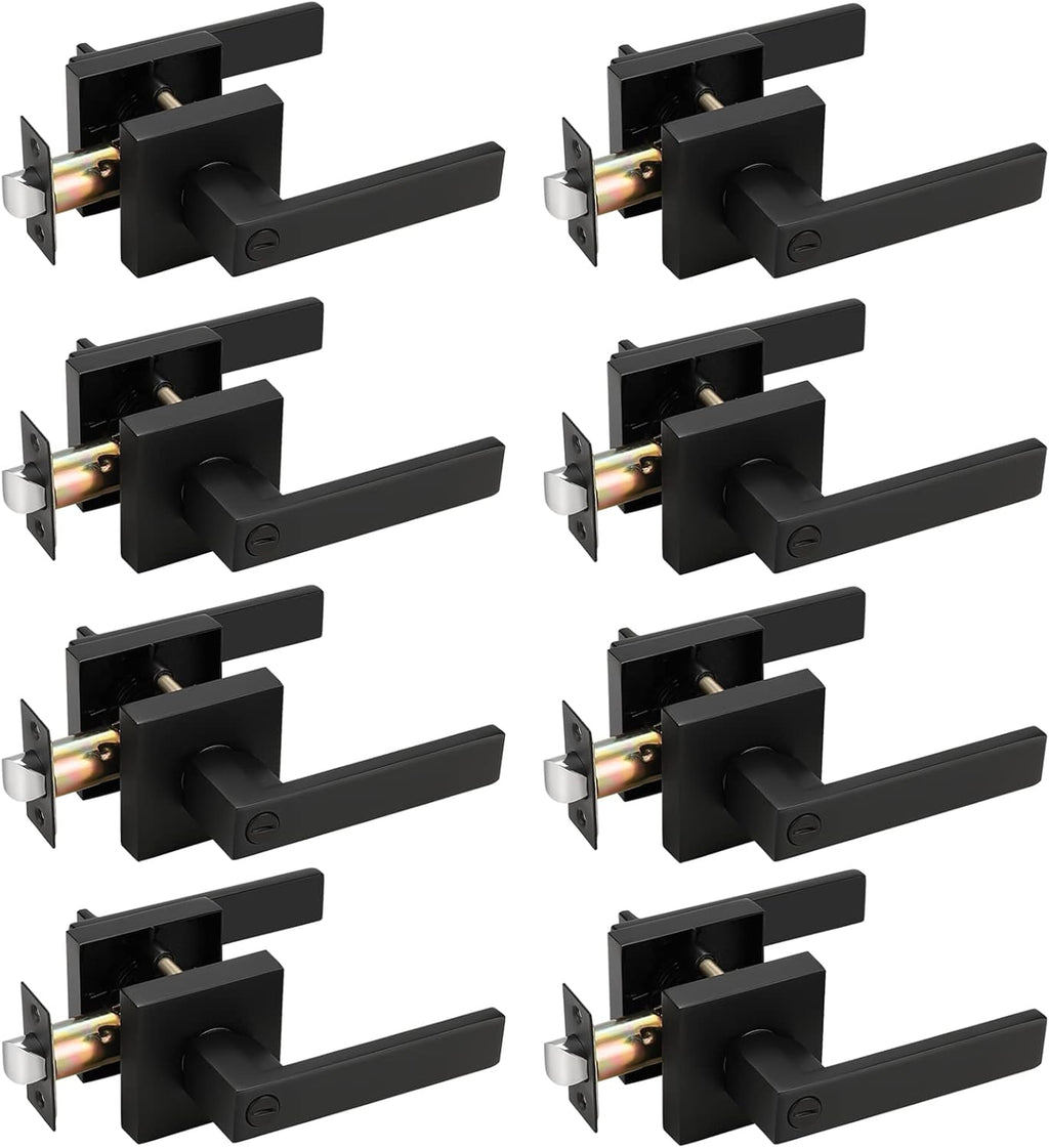 8 Pack Square Privacy Door Levers Locksets in Matte Black Finish D2755