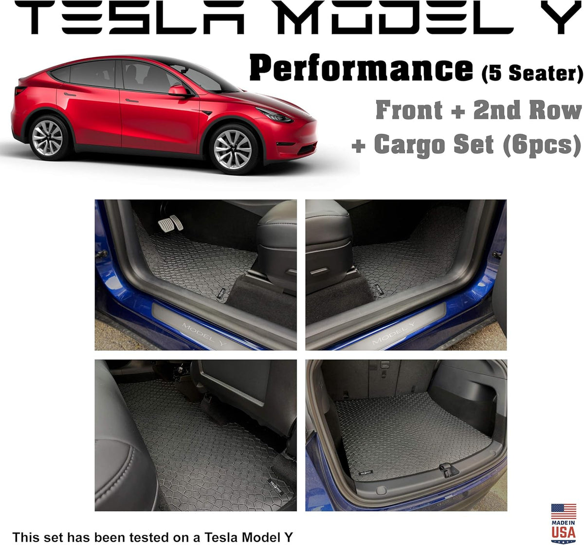 Black Rubber Floor Mat and Cargo Mat Set for Tesla Model Y U121508