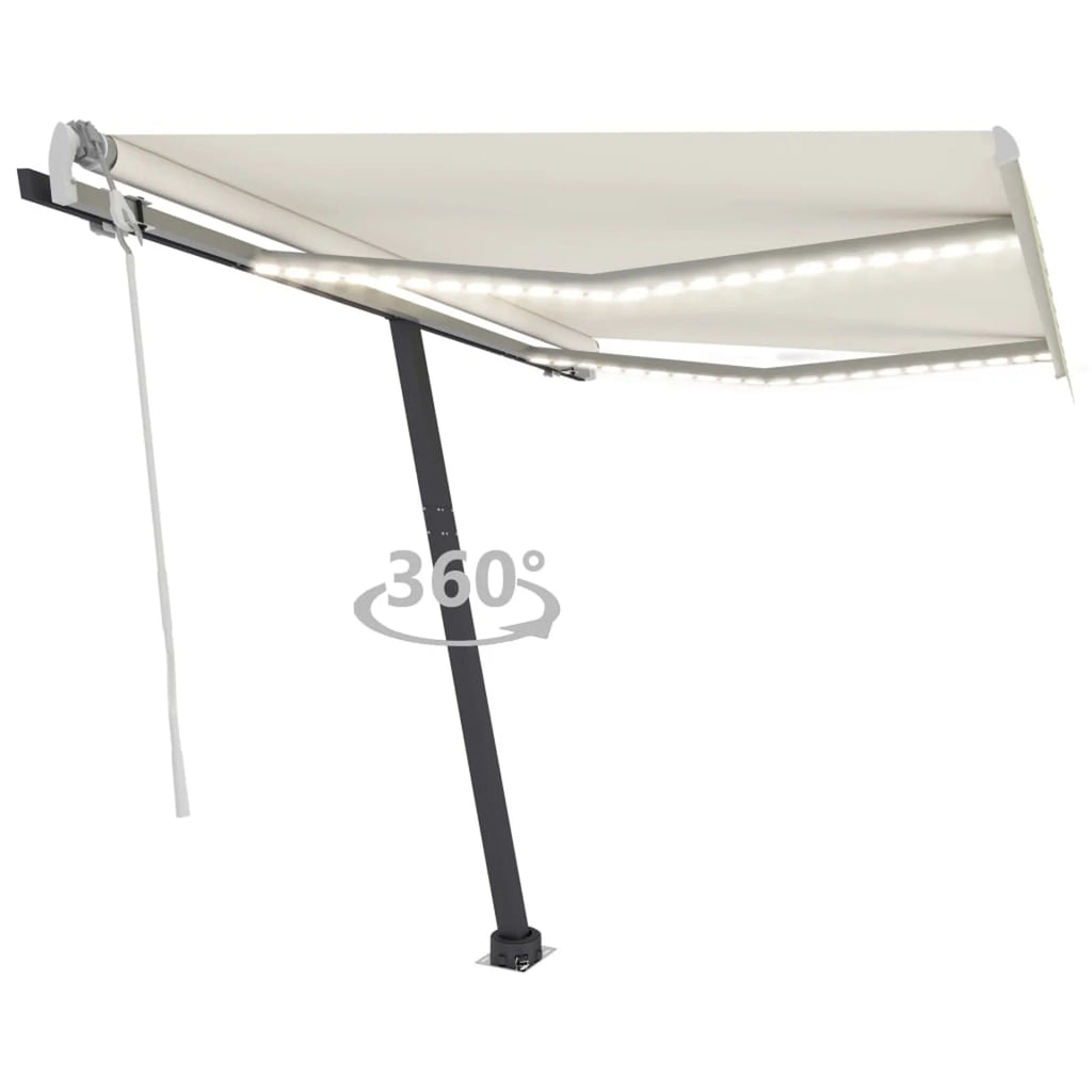 Manual Retractable Awning with LED Outdoor Canopy Sunshade Shelter Cream 118.1 x 98.4 Inches C93150