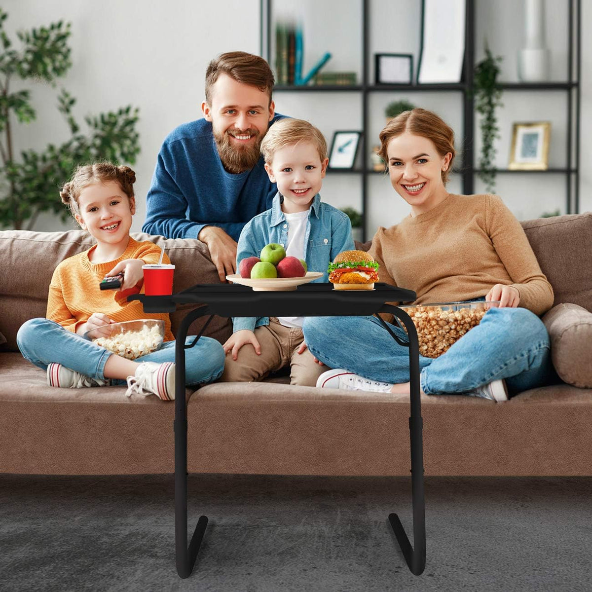 Adjustable Folding TV Tray Table with Cup Holder, 6 Height & 3 Tilt Angle (2 Pack Black) G102