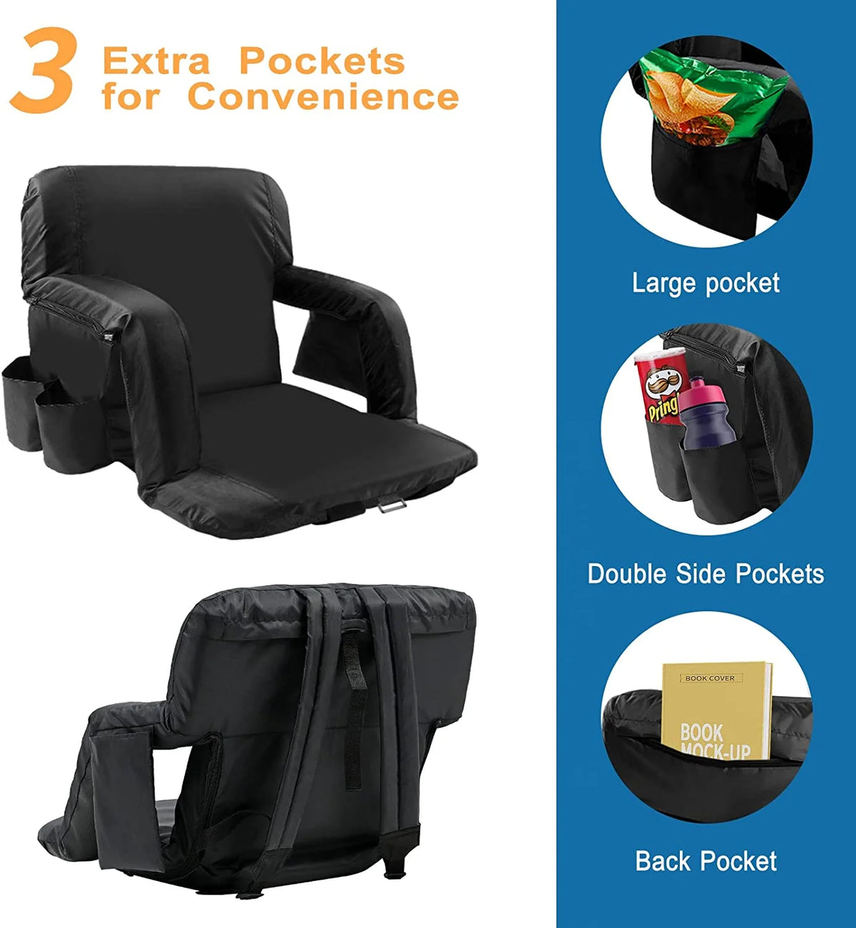 21" Wide Folding Stadium Seat with Back Support, 2 Pack O1975