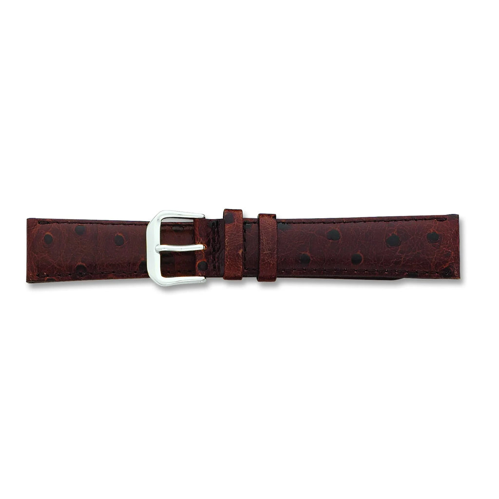 Brown Ostrich Grain Leather Watch Band 19Mm Silver Q811821