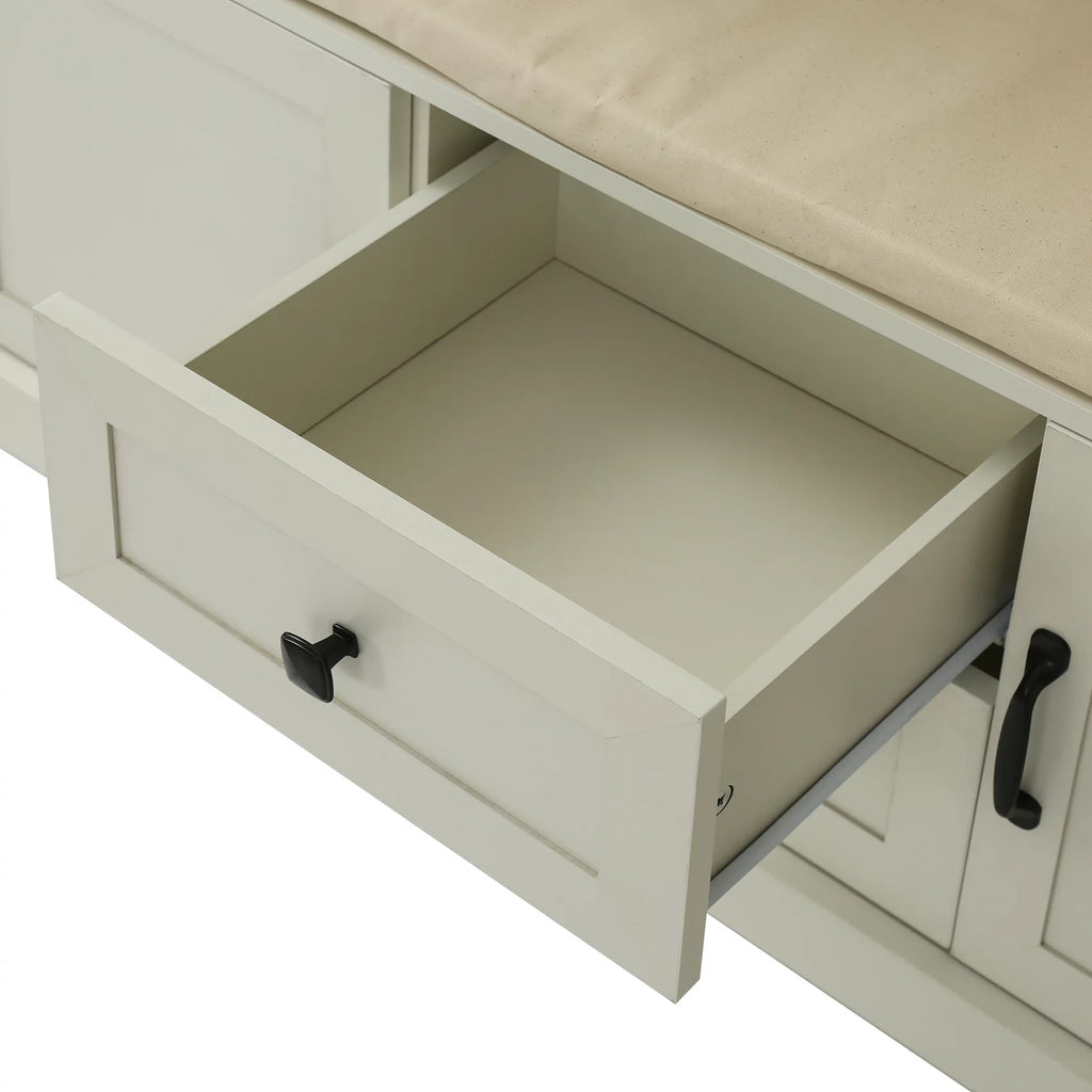 Beige Hall Tree with Upholstered Bench and Coat Rack Z73469