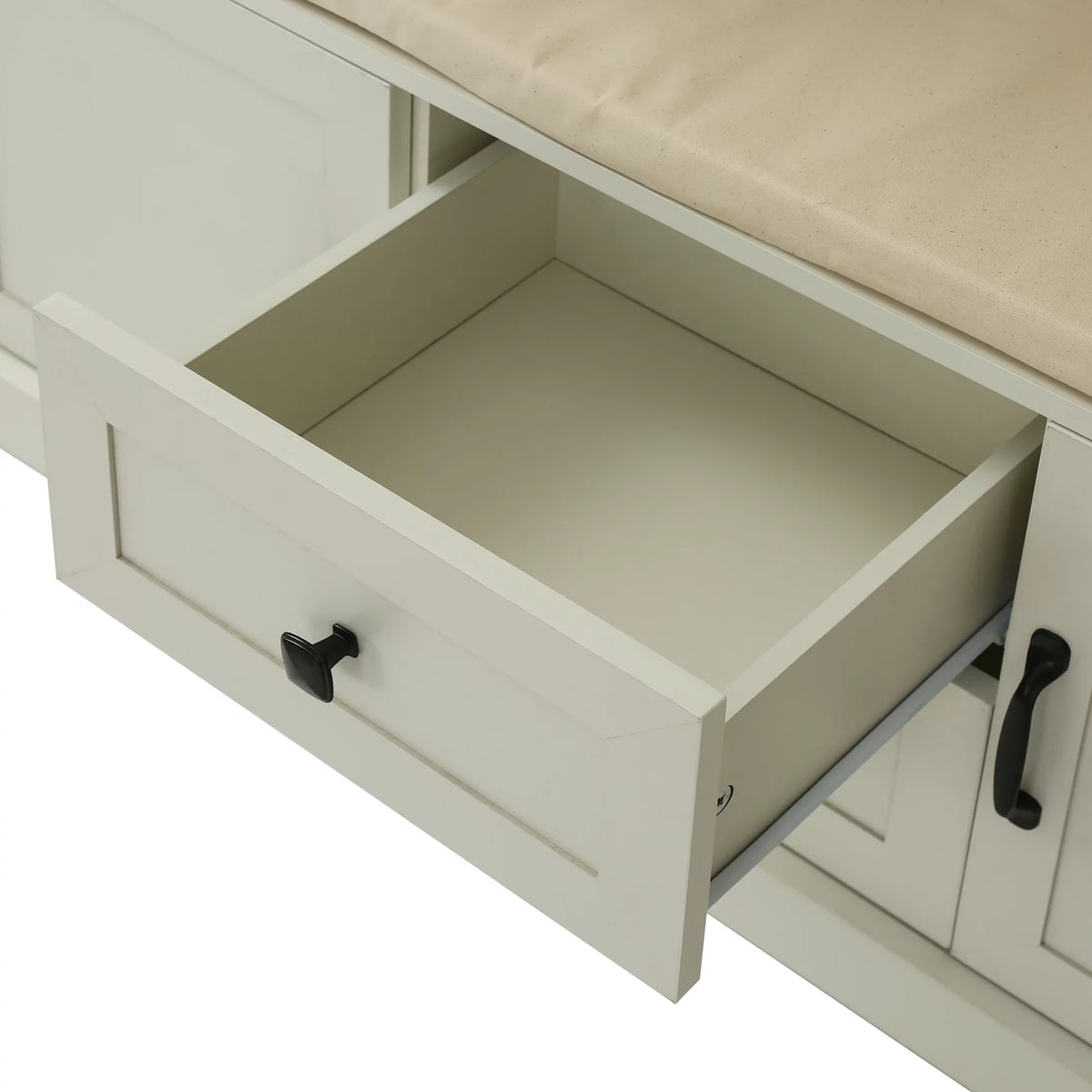 Beige Hall Tree with Upholstered Bench and Coat Rack Z73469