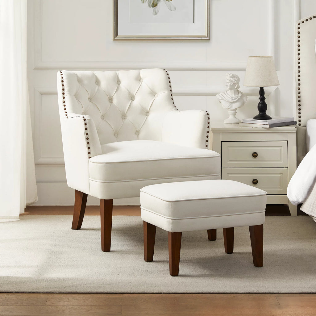 Upholstered Tufted Accent Chair with Ottoman Set B61975
