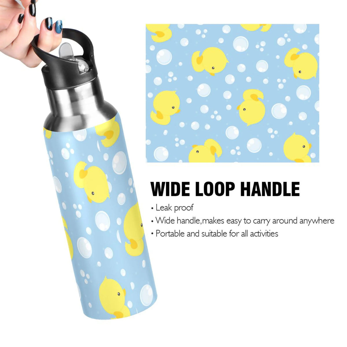 Blue Stainless Steel Insulated Water Bottle with Straw Lid C218