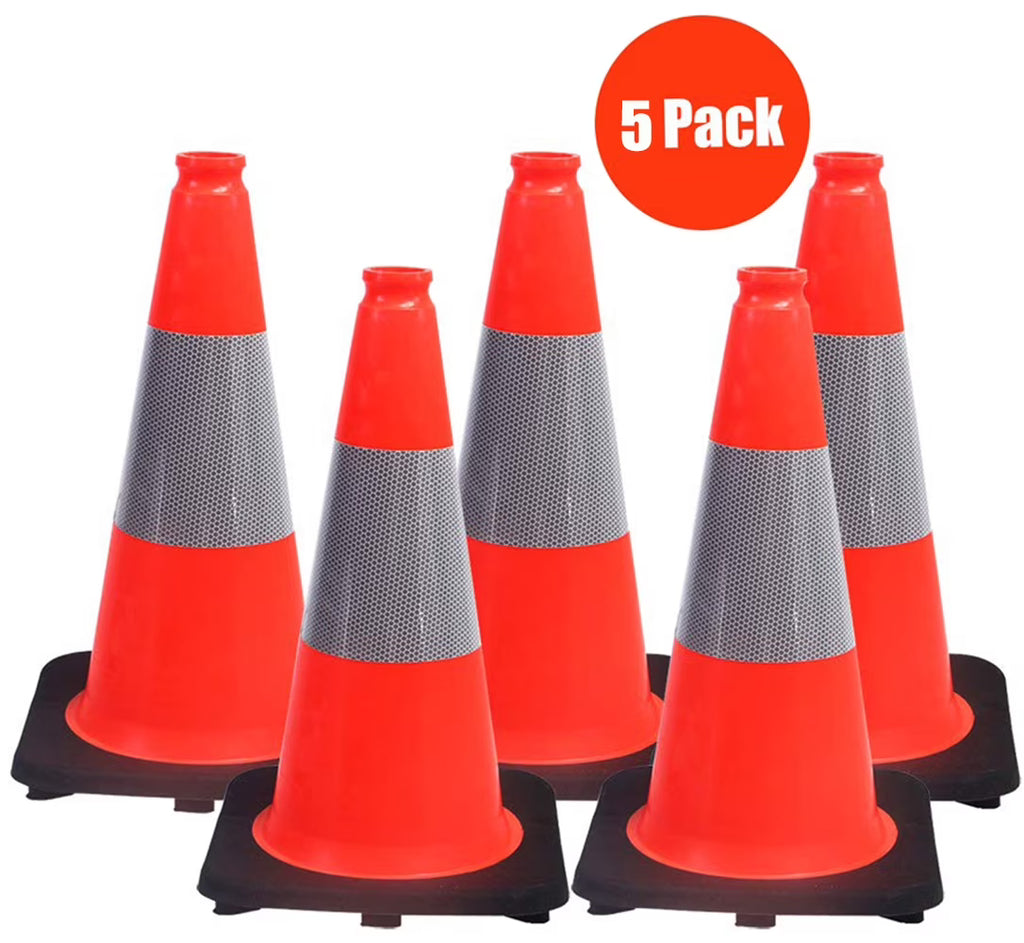 18" Orange PVC Safety Traffic Cone with Black Base and 6" Reflective Collars X4976